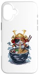 Coque pour iPhone 16 Plus Chat Samouraï mangeant des ramen Anime