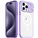 Rdyi6ba8 Clair Coque pour iPhone 15 Pro, Transparente Étui [Ne Jaunit Jamais] Protection de la Caméra Étui avec Coulisse Cache Objectif pour iPhone 15 Pro - Violet