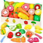 Subtail Dinette Enfant 2 3 Ans - Fruit et Legumes Jeux Enfant - Ustensile Cuisine en Bois Enfant - Legumes Jouet Enfant - Fruits en Bois à DéCouper - Jouet Enfant 2 3 Ans Cadeau pour Les Enfants