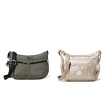 Kipling Femme Izellah Crossbody, Kaki, Taille unique EU Gabbie S, Crossbody Femme, Argenté (Metallic Glow), Taille Unique