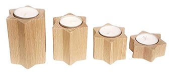 Hess Holzspielzeug 40044 - Porte-Bougies en Forme d'étoile, Jeu de 4, en Bois, Naturel, décoration pour Les Occasions spéciales des Monts Métallifères