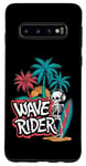 Coque pour Galaxy S10 Vintage Retro Squelette Wave Rider Surfeur Plage Été
