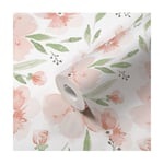 Crane Baby Papier peint floral pour chambre d'enfant, papier peint amovible pour garçons et filles, motif floral rose, 53 cm de large x 685,8 cm de haut