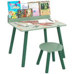 AIYAPLAY Ensemble Table et Chaise Enfant Table pour Enfant avec Chaise avec Porte-Livres Motifs d'ours pour Enfants 3-8 Ans pour Chambre à Coucher, Salon, Salle de Classe, Vert