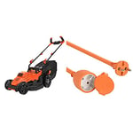 BLACK+DECKER Tondeuse Filaire 1400W, Tondeuse à Gazon Electrique 34 cm, 6 hauteurs réglables de 20, 30, 40, 50, 60 et 70 mm & Electraline 20857038F Prolongateur Jardin avec clapet 16 A 25 m Orange