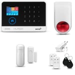 Systeme d'alarme Maison WiFi + GSM, HUXGO HXA003, + Sirène sans Fil, 1X détecteur de Mouvement, 1X capteur de Porte/fenêtre, TUYA