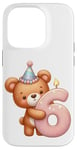 Coque pour iPhone 14 Pro Ours en peluche marron pour 6ème anniversaire