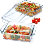 Set of 2 1.5L+2L Rectangular Glass Casserole Dish With Glass Lid Glass Bakeware