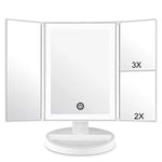 WEILY Miroir de Maquillage avec Éclairage LED et Écran Tactile, Grossissement 1X/2X/3X, Rotation Réglable à 180 °, Miroir de Comptoir à Piles et Alimenté par USB (Blanc)