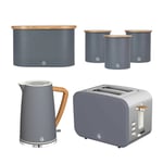 Swan Nordic Slate Grey Kettle, 2 Slice Toaster, Bread Bin & Canister Kitchen Set