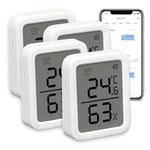 SwitchBot Indoor Thermometer Hygrometer 4 Pack, Indoor Temperature Humidity Sensor with Smart Alert & 68-Day Data Storage, 3In Bluetooth Room Thermometer for Baby Home Garage Greenhouse