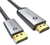 WARRKY 4K DisplayPort to HDMI Cable, 1m/3.3ft [Gold-Plated, Aluminium Shell] Uni-Directional From DP Computer to HDMI Monitor Lead with Audio, Compatible with Lenovo, HP, DELL, and More