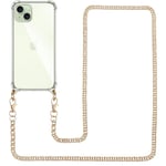 Pnakqil Collier Coque pour iPhone 15 Plus avec Cordon, Silicone Transparent Housse avec Chaine Laniere en Corde Étui pour iPhone 15Plus 6.7 Pouces, Or Métal Chaîne