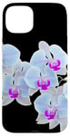 Coque pour iPhone 15 Plus Magnifique orchidée Phalaenopsis bleu clair Formes noires Mania