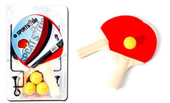 SPORTSIDE - Set de 2 Raquettes de Ping Pong 3 Balles et 1 Filet - Jeu de Raquette - Set Complet - Tennis De Table - 046579A - Multicolore - Bois - 25 cm - Article de Sport