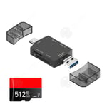 INN Lecteur de carte SD avec 512Go USB 3.0 multifonction double fente carte transmission à grande vitesse pour téléphone ordinateur