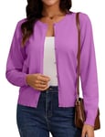 Irevial Gilet Court Boléro Femme Cardigan léger à Manches Longues pour Femme Cardigan à col Rond Cardigan décontracté Manteau tricoté avec Boutons Violet rouge，S