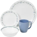 Corelle Livingware Country Cottage Break and Chip Resistant Glass Dinnerware Set, 16-Piece, Service for 4, Green/ Blue