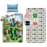 Minecraft Battle 3p Set Lit Simple Housse de Couette Taie Draps avec des Coins