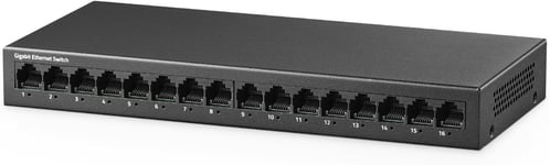 16 Port Gigabit Ethernet Switch,16 x 100/1000Mbps Ports,Unmanaged Fanless Pluy and Play Gigabit Network Switch