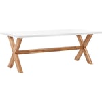 Table de Repas de Jardin 200 x 100 cm avec Plateau Blanc Résistant et Pieds en Bois Naturel Idéale pour Extérieur au Style Scandinave Beliani