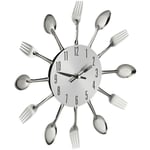 Relaxdays - Horloge murale couverts, montre de cuisine cuillères & fourchettes, ø 31 cm, métal, à pile, sans bruit, argent