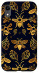 Coque pour iPhone XR Coque de téléphone motif géométrique bleu avec abeilles sur noir