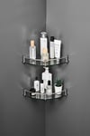 1 Tier Bathroom No Punching Glass Corner Shelf Wall Mounted Set of 2