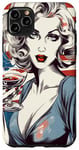 Coque pour iPhone 11 Pro Max Retro Patriotic Pin-up Vintage USA Flag American Beauty Girl