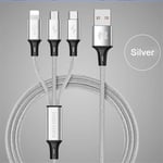 3 en 1 Câble Micro USB Type C 8Pin pour iPhone 8 7 6 6S Plus iOS 10 9 8 Samsung Nokia USB câbles de charge rapide cordon| argent