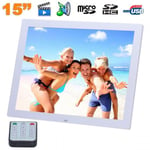 Cadre numérique photo musique vidéo HD LED USB contrôle distance 15 pouces blanc - YONIS