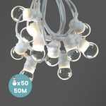 Guirlande Guinguette 50M Cable Blanc IP65 - Guirlande Electrique Exterieur 50 Bulbes Transparents - Guirlande Guinguette Exterieur Boheme Déco pour