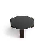 Moroso - Gogan Table Ø80 Glass Top Sand,Base Beech, Dark Brown  - Soffbord - Patricia Urquiola - Beige - Glas/Trä