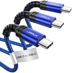 JSAUX 3-Pack USB C to USB C Cable 100W [1+2+3m] Compatible with iPhone 16 15 Pro Max Plus, Samsung Galaxy S24 S23 S22 S21, USBC to USBC Cable USB Type C to C Charger Cable Fast Charge Charging (Blue)