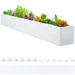 FillTouch Long Rectangular Planter Box Window Sill Planter Box Metal Water Trough Indoor Large Modern Steel Planter with Drainage Holes Herb Garden Planter Home (White,32 x 3.5 x 3.5 Inch)