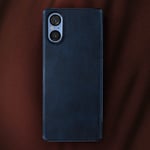 Case for Sony Xperia 5 V Hard Faux Leather Coating Midnight Blue