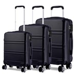 Kono Set 3 Valises Voyage Rigide léger Ensemble de Bagages Trois pc 4 Roues Trolley 360 degrés Bagage Cabine (Noir)