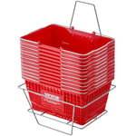 VEVOR Panier de courses, lot de 12, panier à provision en plastique durable de 21 L avec poignée et support en métal 425x305x218 mm, panier portable pour magasin de détail, supermarché, épicerie, noir