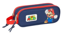 Super Mario World – Children's Double Pencil Case, Children's Pencil Case, Ideal for School-Age Children, Comfortable and Versatile, Quality and Resistance, 21 x 6 x 8 cm, Navy Blue, Navy, Estándar,