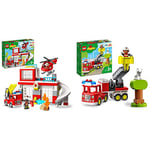 LEGO 10970 DUPLO Fire Station & Helicopter Playset, with Push & Go Truck Toy for Toddlers & 10969 DUPLO Town Fire Engine Toy for Toddlers 2 Plus Years Old, Truck with Lights and Siren