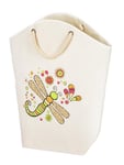 WENKO Rollin’Art dragonfly laundry basket, 58 litre capacity, cream laundry storage basket with colourful dragonfly motif and 2 braided handles made of cotton rope, easy to clean, 53 x 60 x 25 cm