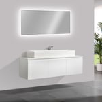 Meuble de salle de bain Luna 1600 blanc mat avec plan vasque en fonte minérale - vasque & miroir disponible en option Sans miroir, PB2144-1 (110 cm)