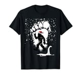 Funny Bigfoot Christmas Loch Ness Santa Hat Snowflakes Xmas T-Shirt