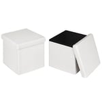 eSituro Lot de 2 Pouf Coffre de Rangement, Repose-Pieds Tabouret Pliable avec Couvercle, Ottoman Cube Siège Pliant pour Salon, en Tissu Polaire, Blanc