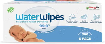 WaterWipes Plastic-Free Original Baby Wipes, 360 Count 6 packs, 99.9% Water for