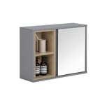 SoBuy Armoire Murale avec Miroir pour Salle de Bain, Placard de Rangement Suspendu, Meuble Haut Salle de Bain avec Porte et 2 Compartiments Ouverts, 60x20x45 cm, Gris, BZR149-DG