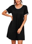 PrinStory Robe De Nuit Porosité Chemise De Nuit À Col Rond Et À Manches Courtes pour Femmes (Fleur Marron Noir, S)