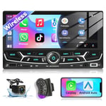 Podofo Autoradio 2 Din Stéréo avec Apple Carplay Android Auto sans Fil, Radio Voitures Ecran Tactile 6.86 Pouces avec Bluetooth/Mirror Link/EQ/SWC/USB+AHD Caméra de Recul