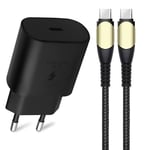 25W laddare + 60W snabb USB-C-kabel för Samsung Galaxy A55 A25 A15 A05s A35 S24 Ultra S24 FE - Svart Svart