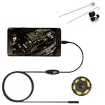Endoscope, Mini Caméra Endoscopique hd 2M 7mm étanche IP67 6 led Avec Crochet / Aimant / Miroir Pour Smartphone Android et pc, Ordinateur